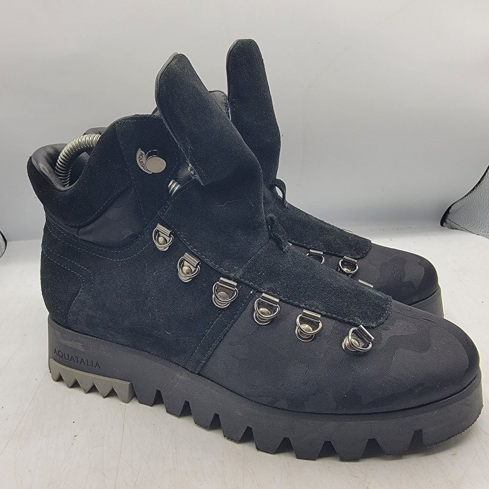 Aquatalia Darya Camo Womens 6.5 Weatherproof Suede Boots Booties Black Gray